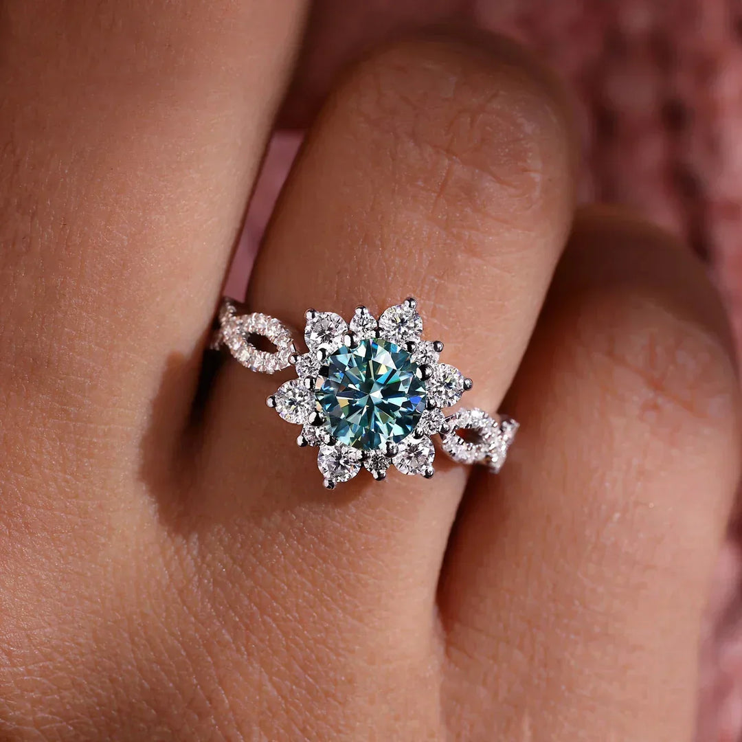 Anillo Floral Elegante en Oro Turquesa