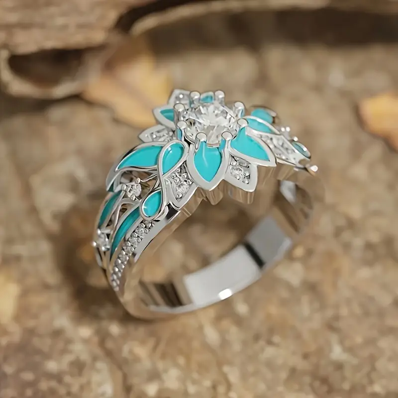 Anillo de Cristal Elegante Turquesa