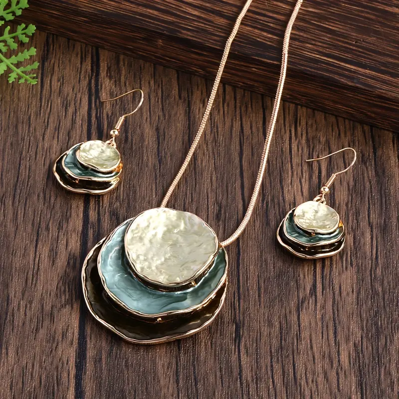 Conjunto de Piedras Superpuestas Vintage Azul (Collar + Pendientes)