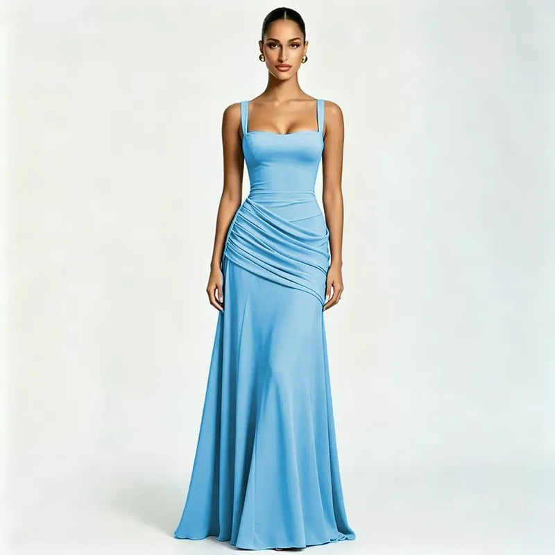 ENIE | Vestido Maxi con Escote Angular Refinado