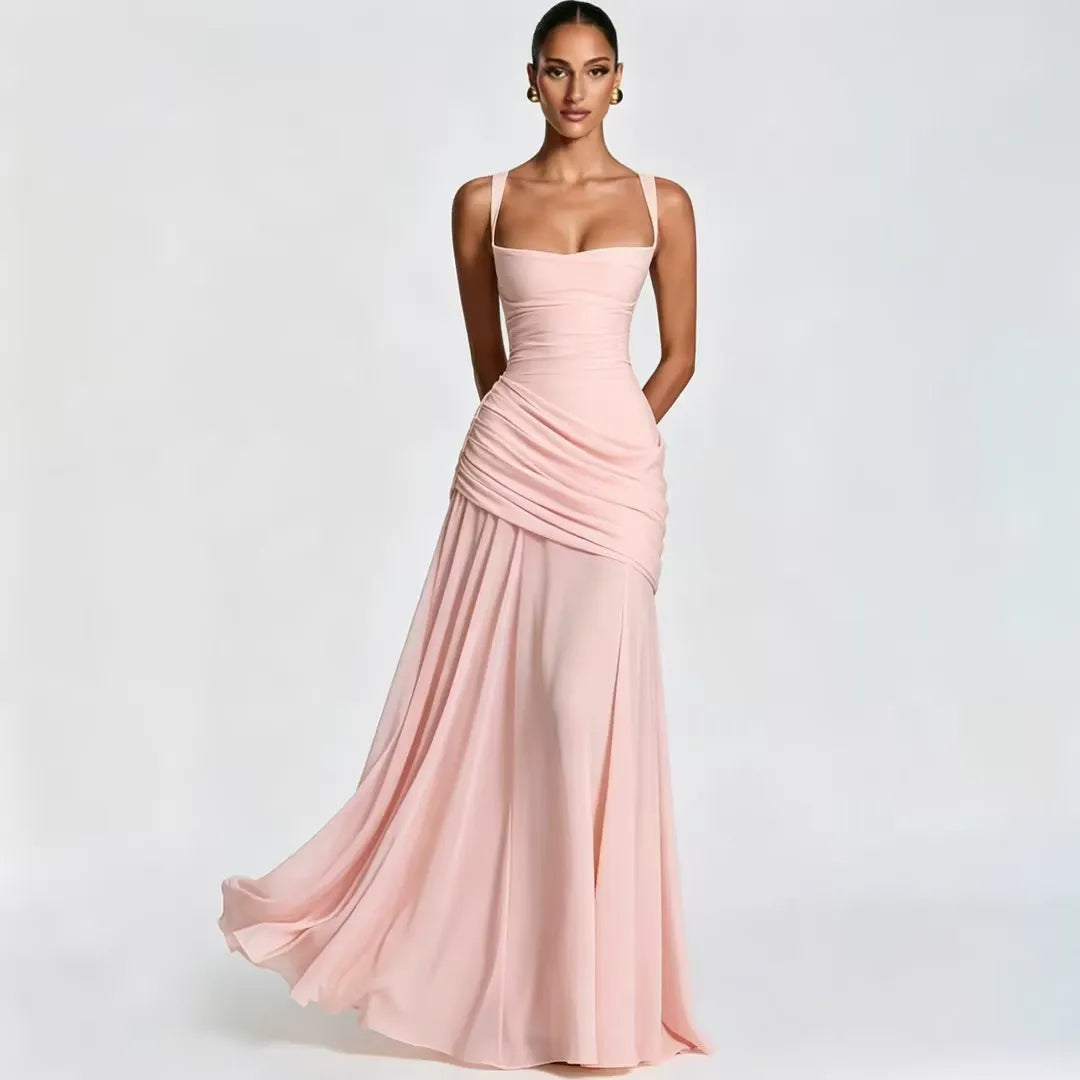 ENIE | Vestido Maxi con Escote Angular Refinado