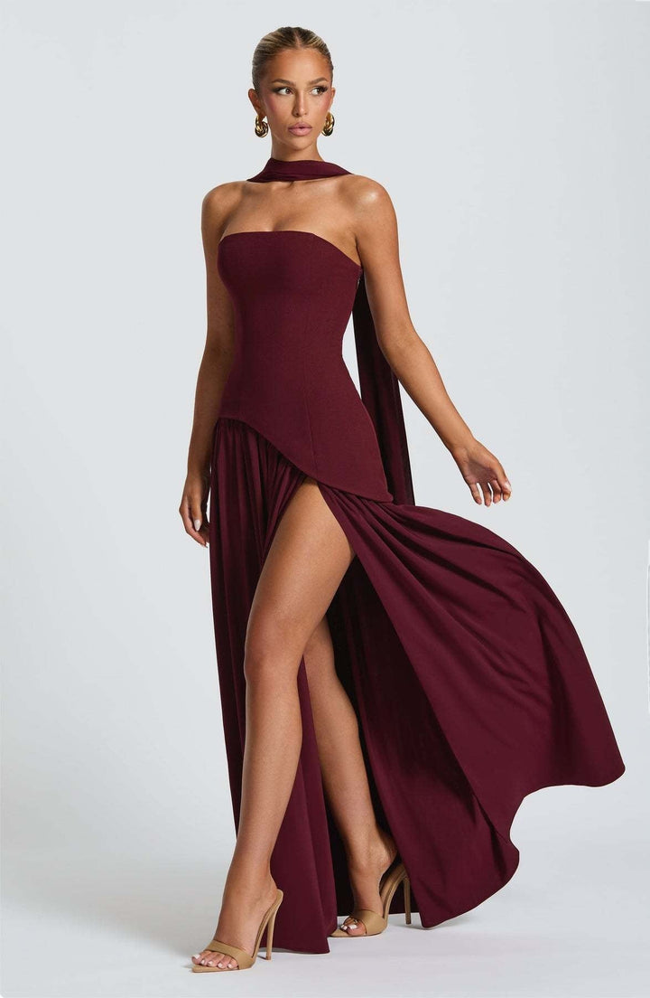 LINA | Vestido Maxi Sin Tirantes con Abertura Alta