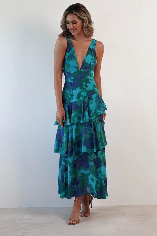 LISA | Vestido Maxi con Volantes Florales
