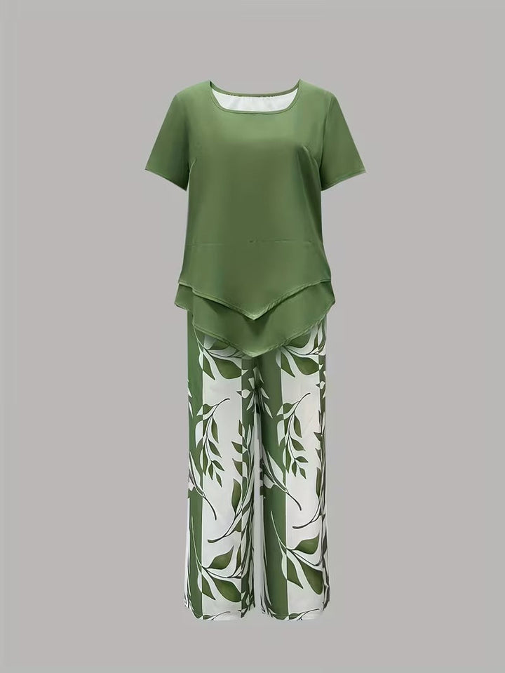 Avy™ | Conjunto de dos piezas casual con estampado de hojas