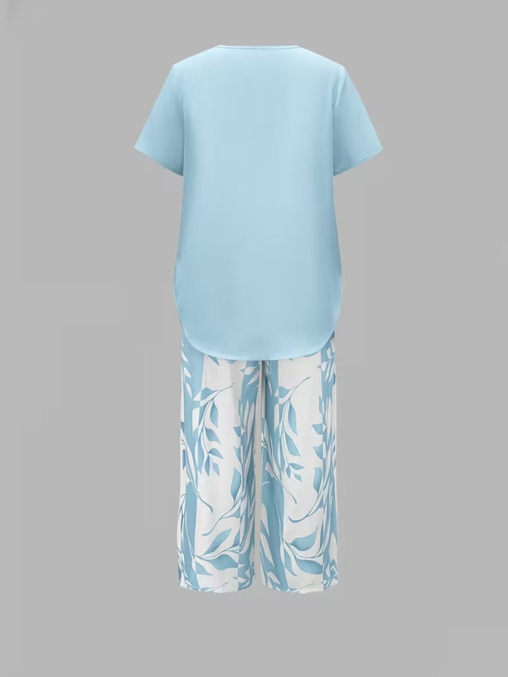 Avy™ | Conjunto de dos piezas casual con estampado de hojas