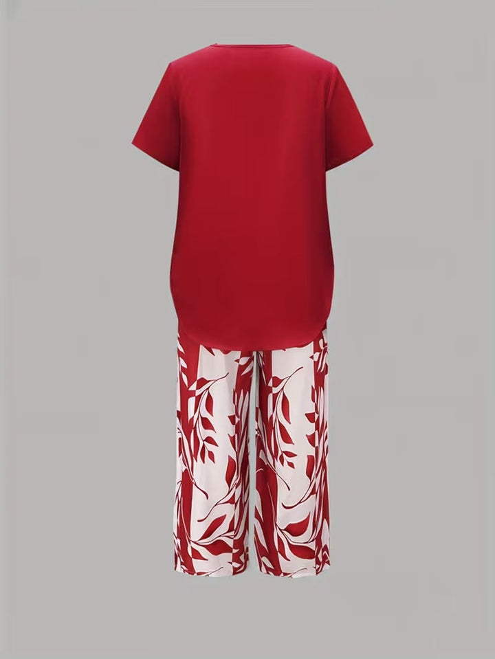 Avy™ | Conjunto de dos piezas casual con estampado de hojas