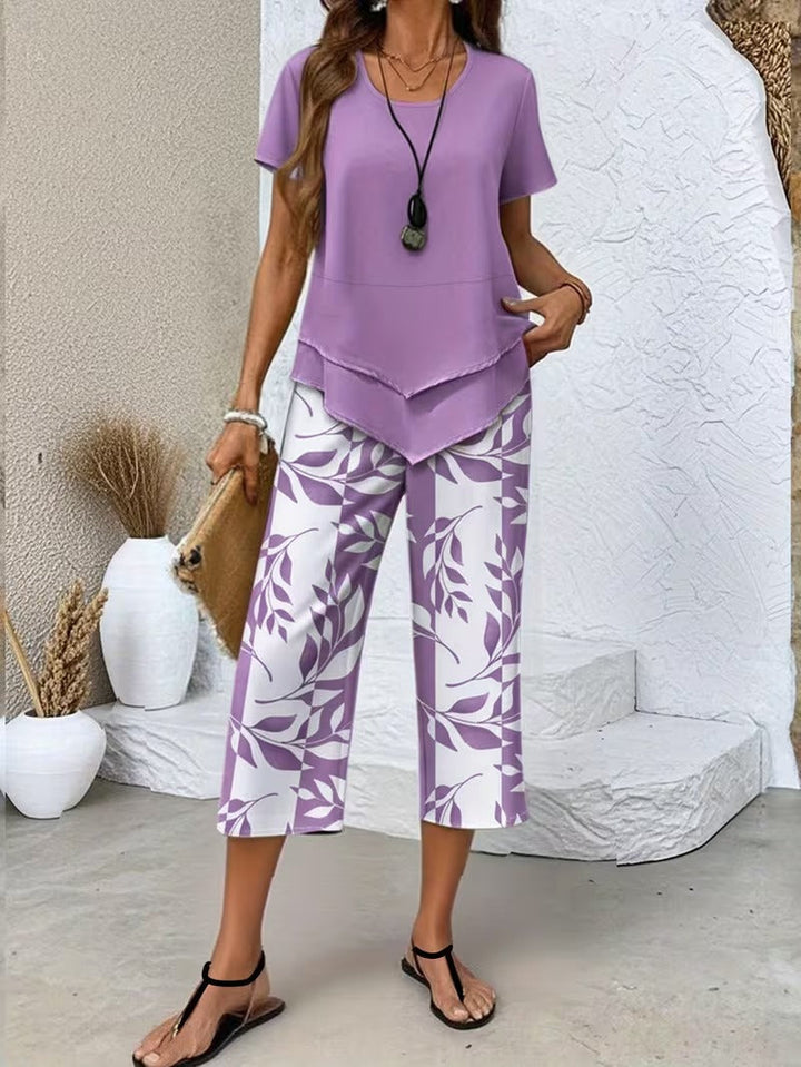 Avy™ | Conjunto de dos piezas casual con estampado de hojas