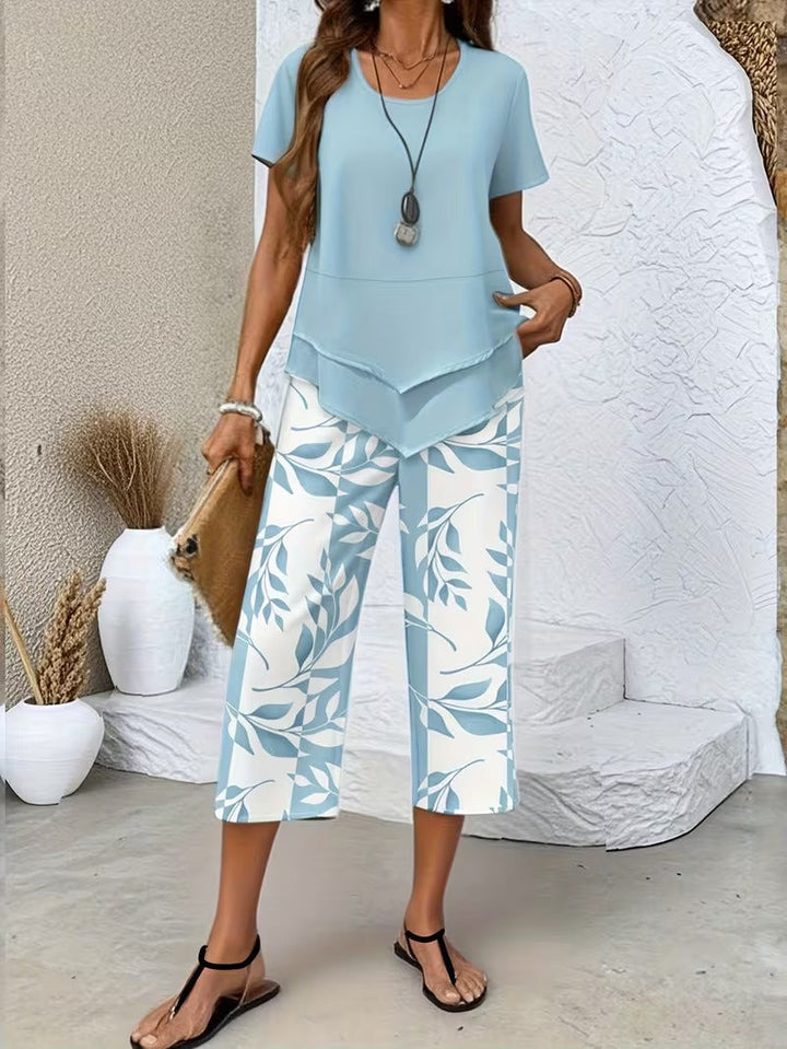 Avy™ | Conjunto de dos piezas casual con estampado de hojas