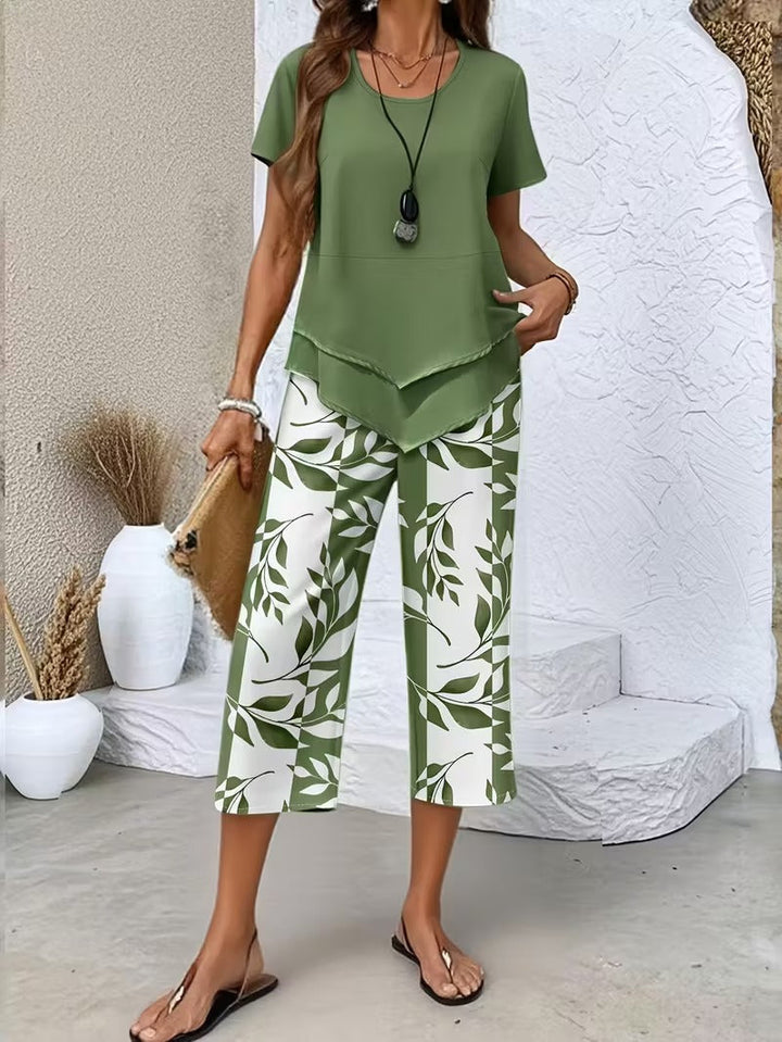 Avy™ | Conjunto de dos piezas casual con estampado de hojas