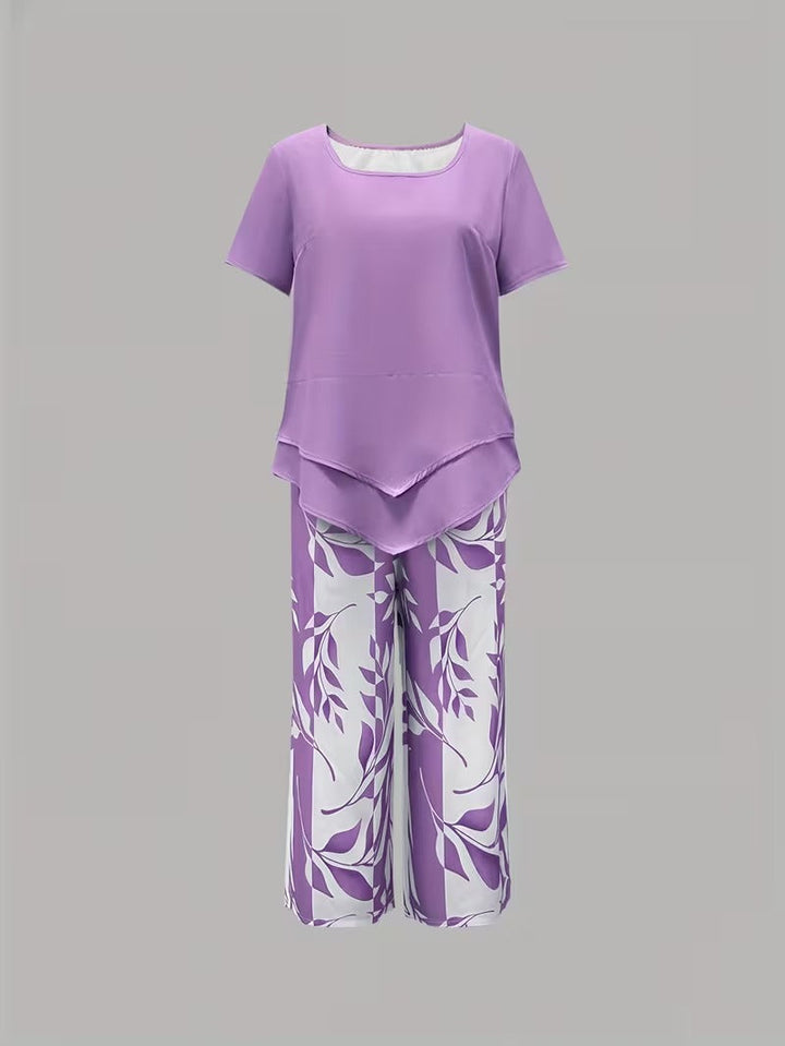 Avy™ | Conjunto de dos piezas casual con estampado de hojas