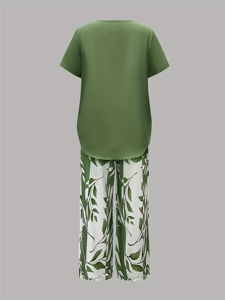 Avy™ | Conjunto de dos piezas casual con estampado de hojas
