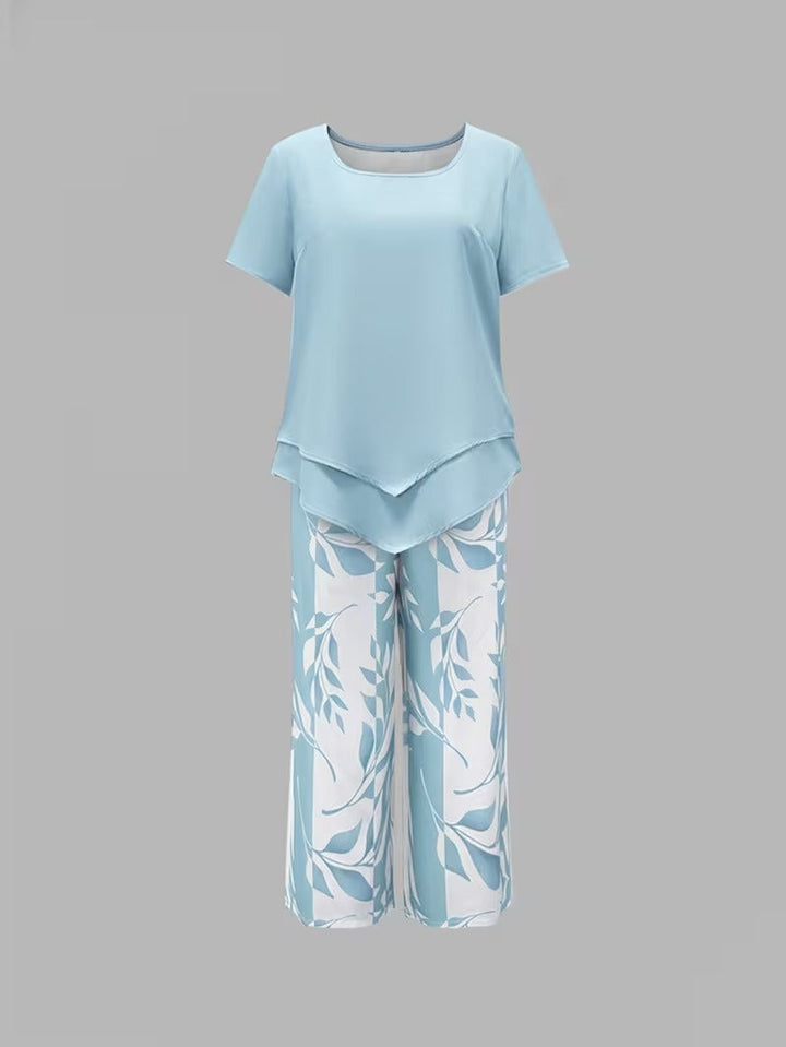 Avy™ | Conjunto de dos piezas casual con estampado de hojas