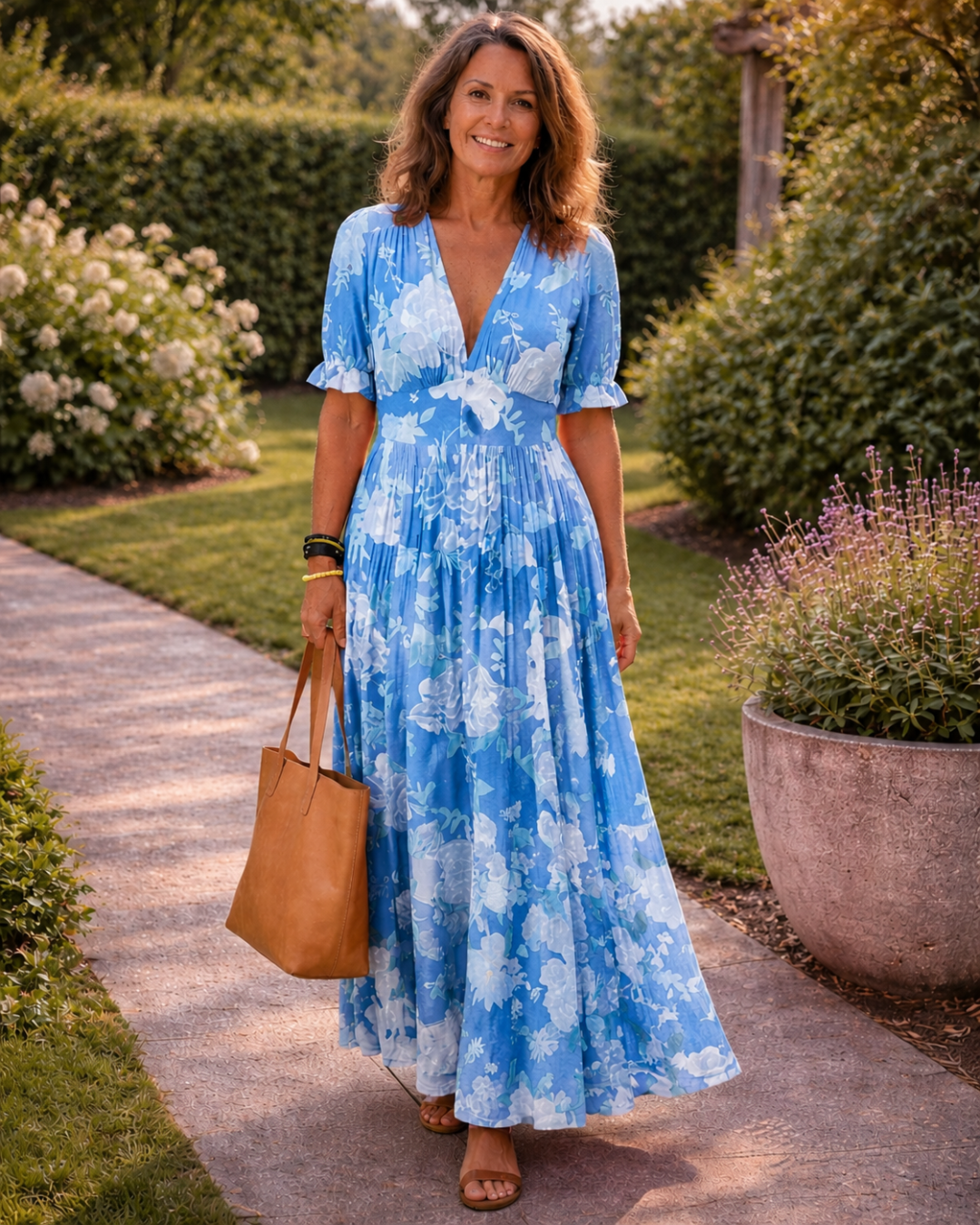 Ione | Vestido midi de flores sin mangas con escote en V