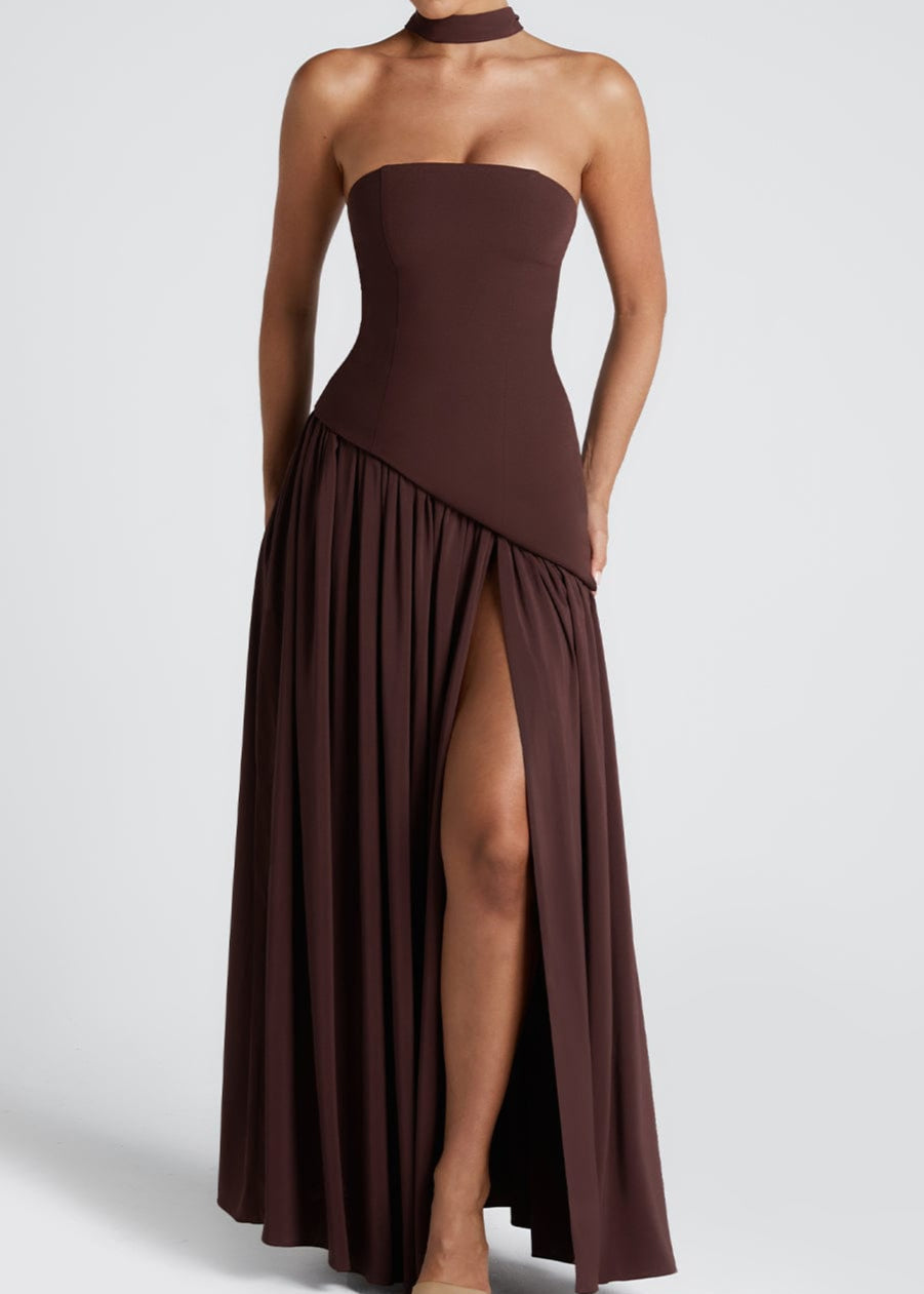 LINA | Vestido Maxi Sin Tirantes con Abertura Alta
