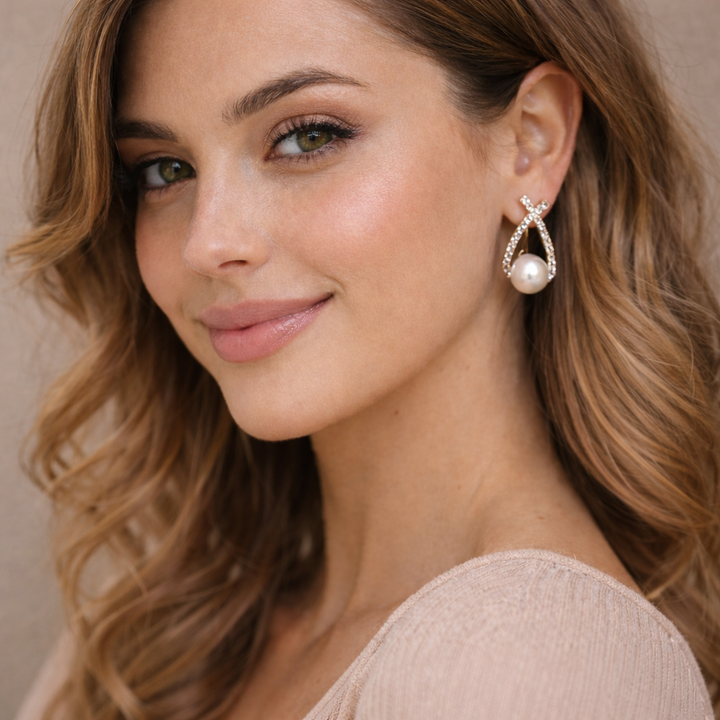 Pendientes con perlas y brillantina