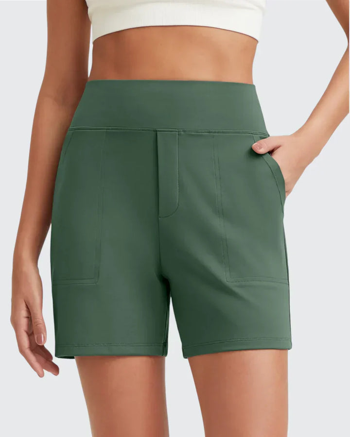 Zeni - Pantalones Cortos de Deporte de Cintura Alta con Bolsillos Profundos
