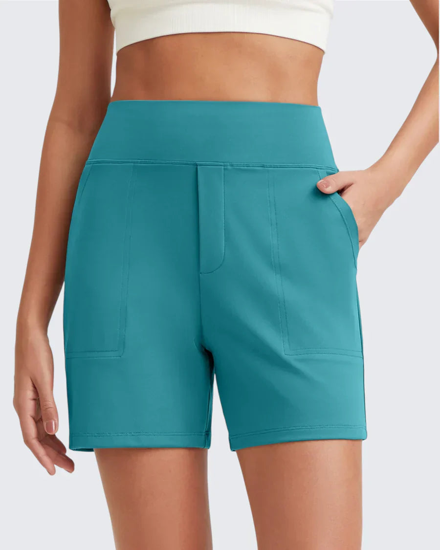 Zeni - Pantalones Cortos de Deporte de Cintura Alta con Bolsillos Profundos
