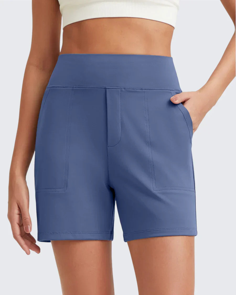 Zeni - Pantalones Cortos de Deporte de Cintura Alta con Bolsillos Profundos