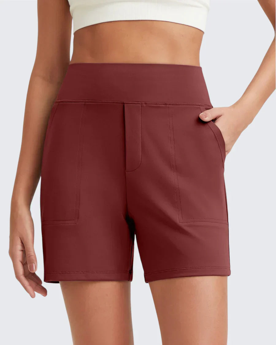 Zeni - Pantalones Cortos de Deporte de Cintura Alta con Bolsillos Profundos