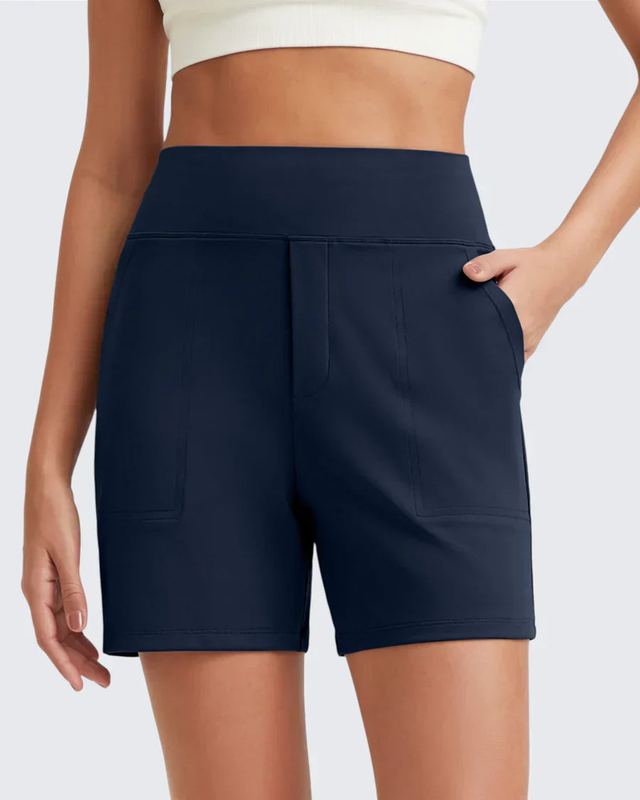 Zeni - Pantalones Cortos de Deporte de Cintura Alta con Bolsillos Profundos