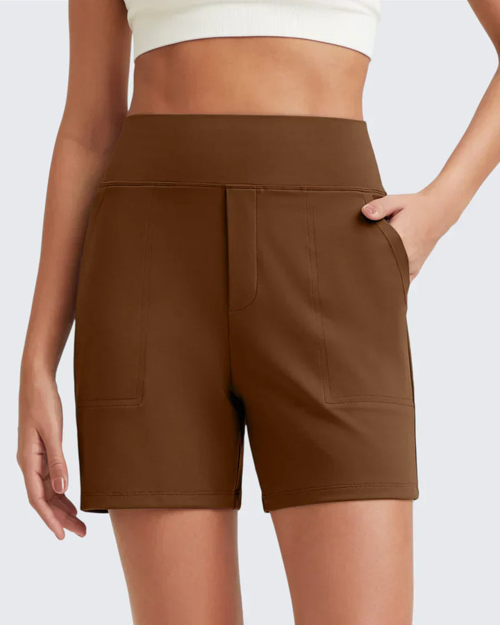 Zeni - Pantalones Cortos de Deporte de Cintura Alta con Bolsillos Profundos