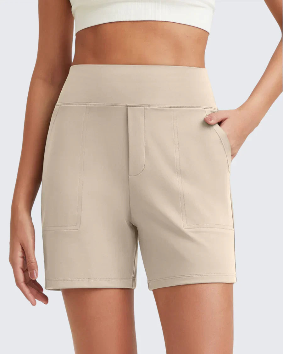 Zeni - Pantalones Cortos de Deporte de Cintura Alta con Bolsillos Profundos