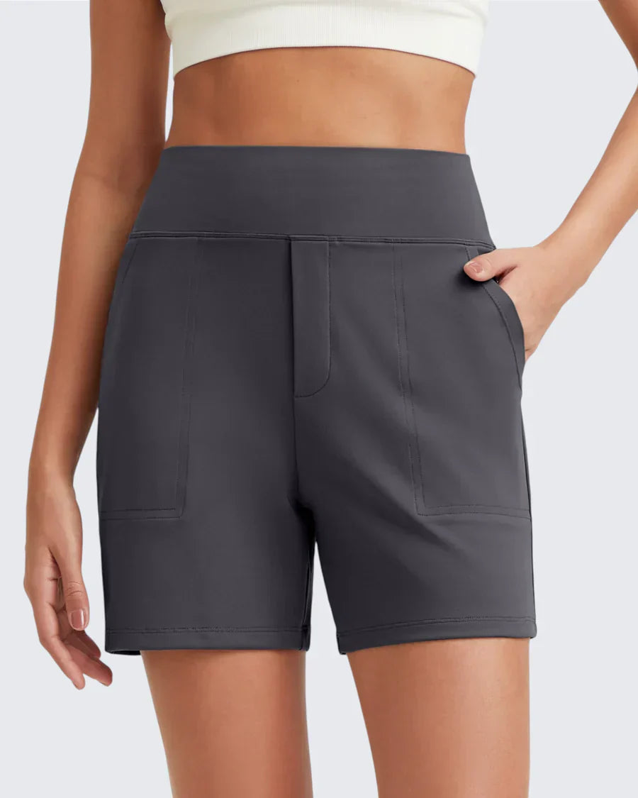 Zeni - Pantalones Cortos de Deporte de Cintura Alta con Bolsillos Profundos