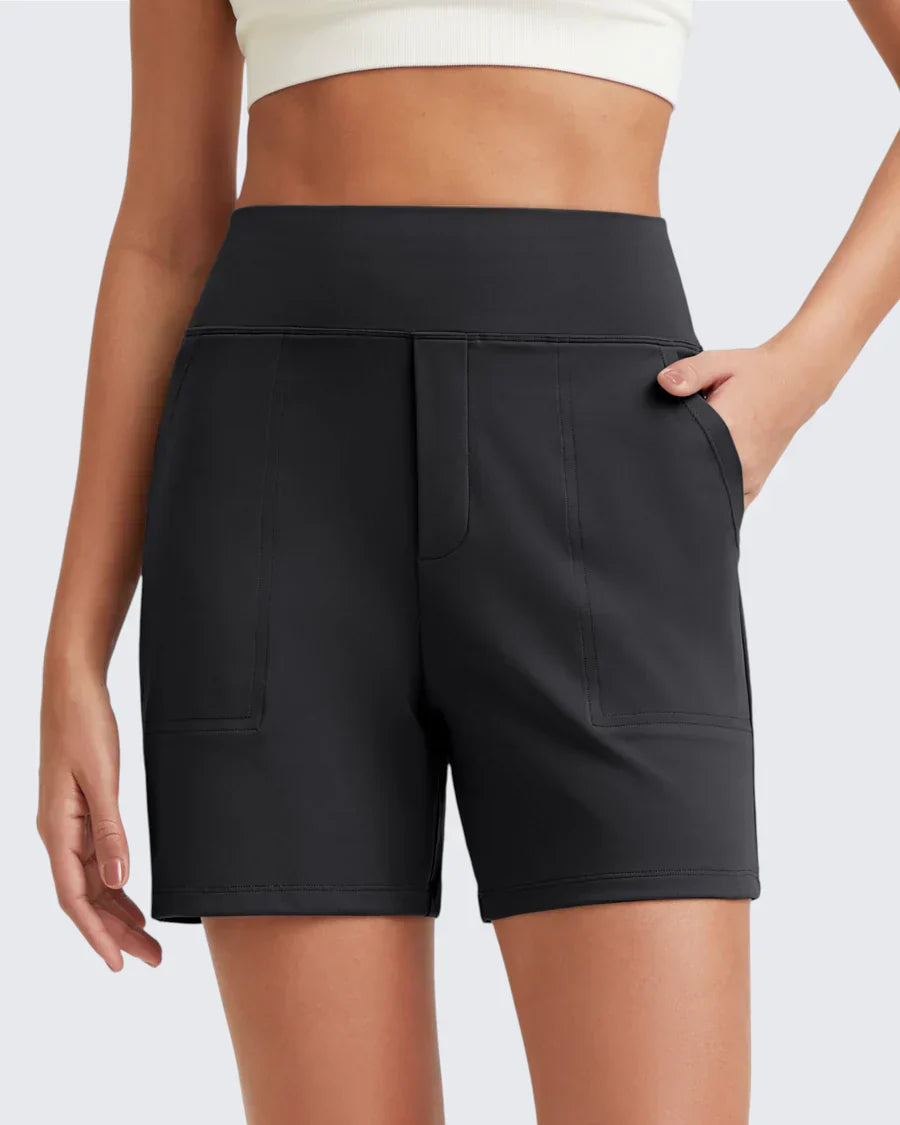 Zeni - Pantalones Cortos de Deporte de Cintura Alta con Bolsillos Profundos
