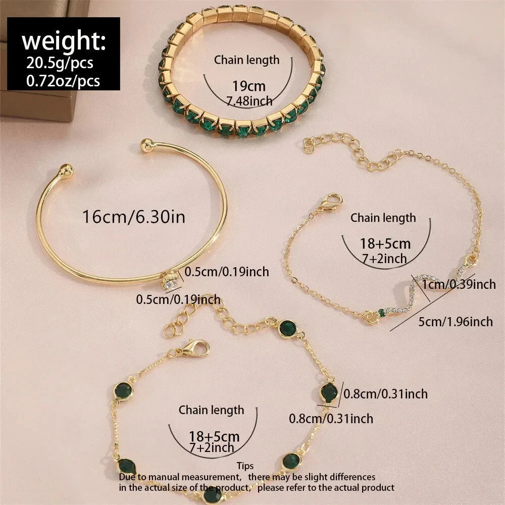 Conjunto de Pulseras de Piedra Preciosa Verde