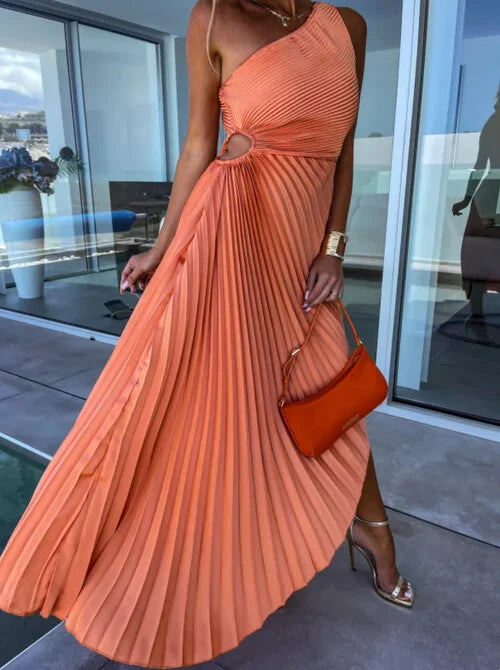 ELLA | Vestido midi con pliegues y un hombro