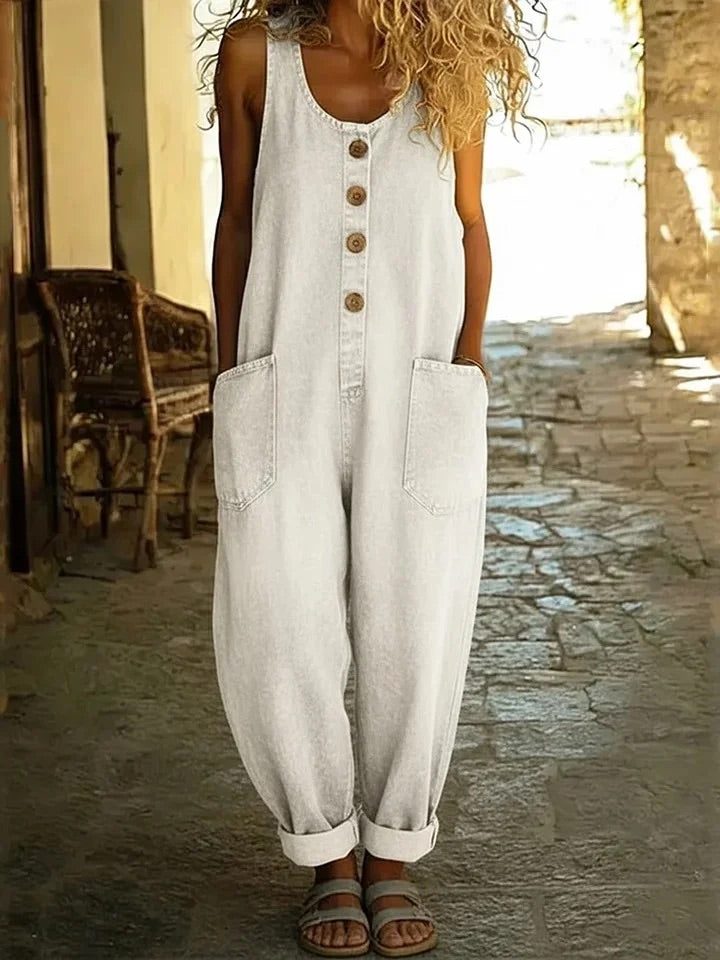 Valentina - Pantalón de tirantes de denim vintage en algodón lavado