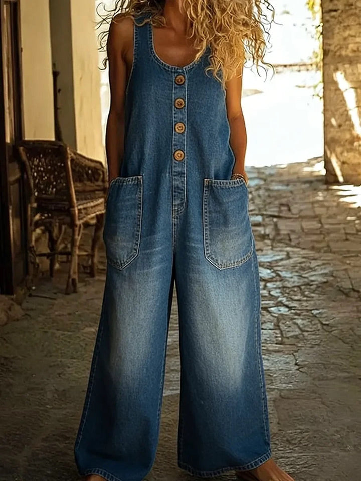 Valentina - Pantalón de tirantes de denim vintage en algodón lavado