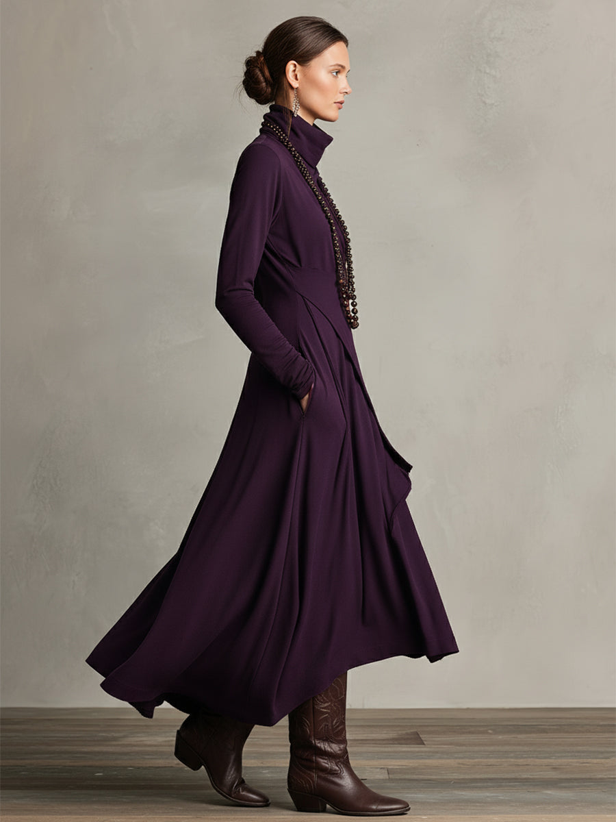 Ropa Maxi Asimétrica Plisada de Algodón Boho Morado para Mujeres MDA2055J9I