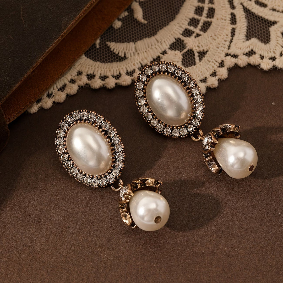 Pendientes colgantes vintage de perlas