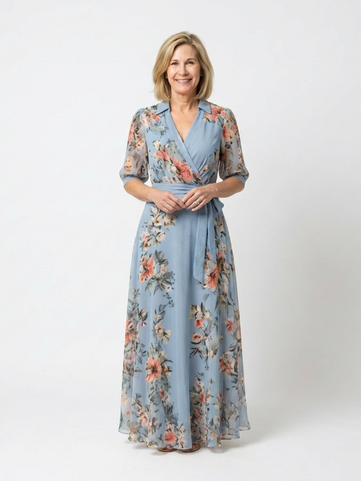 Elowen | Vestido maxi con escote en V y motivos florales