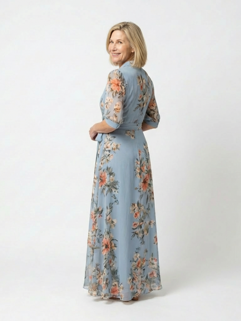 Elowen | Vestido maxi con escote en V y motivos florales
