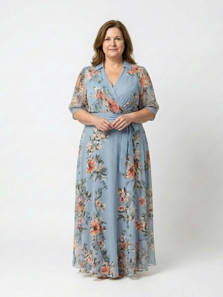 Elowen | Vestido maxi con escote en V y motivos florales