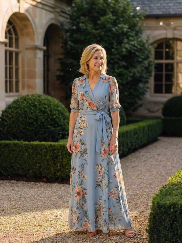 Elowen | Vestido maxi con escote en V y motivos florales