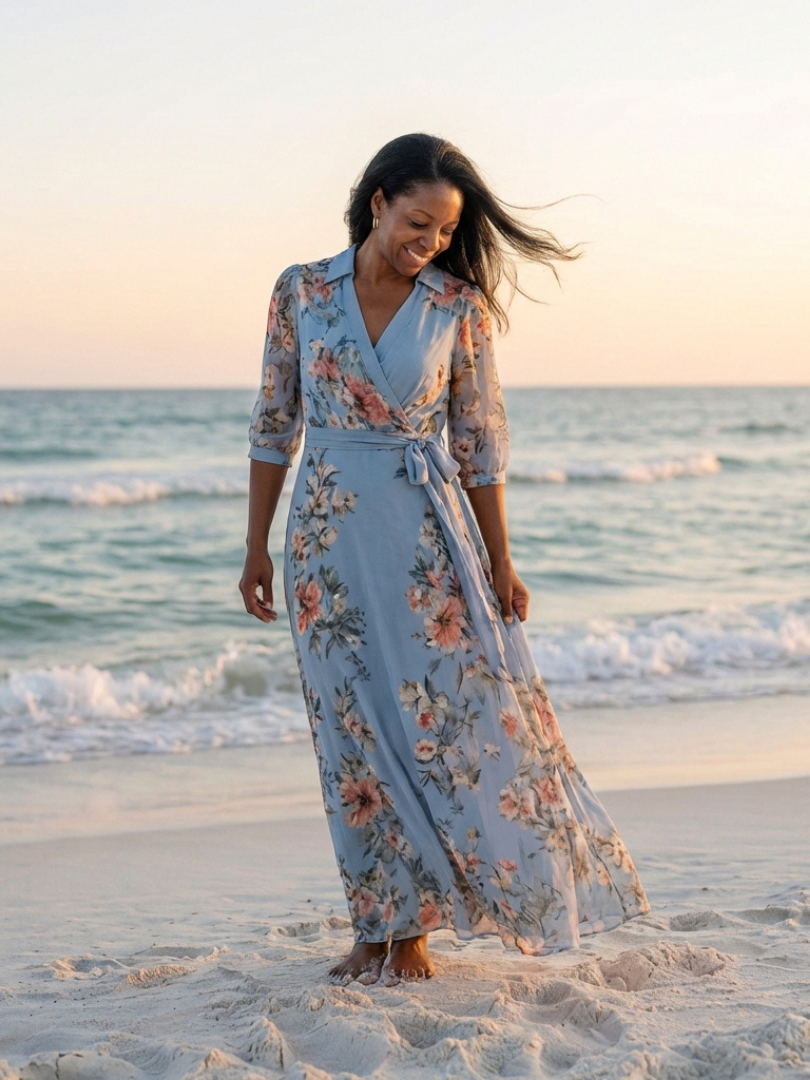Elowen | Vestido maxi con escote en V y motivos florales