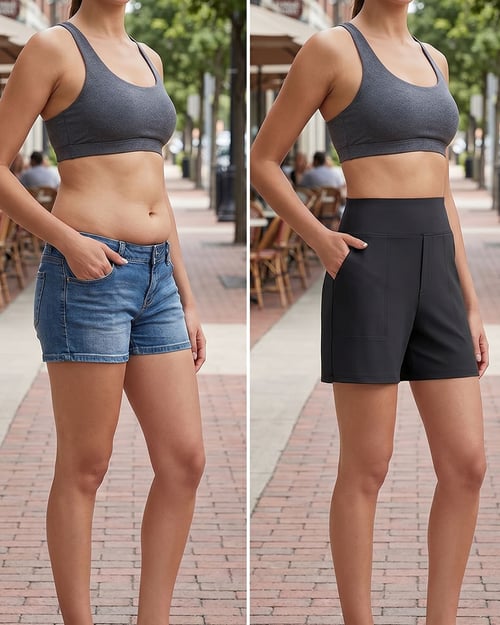 Zeni - Pantalones Cortos de Deporte de Cintura Alta con Bolsillos Profundos
